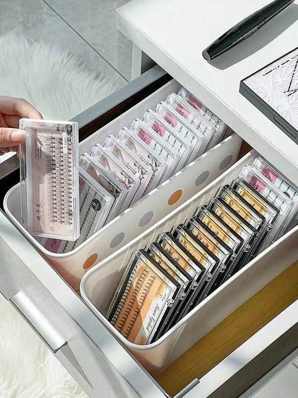 1pc/2pcs Eyelash Extension Tool Storage Box, Eyelash Accessories Organizer, Portable Desktop Organizer, False Eyelash Tool Storage Box, Large Capacity Bathroom Storage Box, Vanity Storage Box, Cosmetics And Skincare Storage Box
