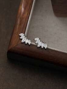 BALMORA 1 Pair Minimalist Elegant S925 Sterling Silver Lotus Zirconia Wing Earrings, Gold Plated, Women's Mother's Day Jewelry Gift - Silver - View 5
