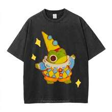 Summer Tops 100% Cotton, Funny Clown Frog Print T-Shirt, Suitable For Daily Wear, A Must-Have For The Beach, Cute Cartoon Pattern, Unisex, Perfect Gif - BL01 - 查看 1