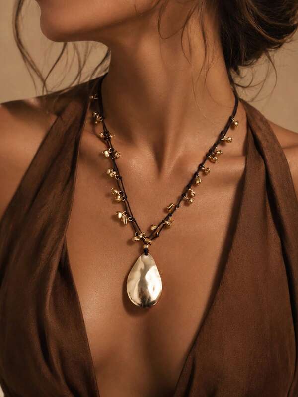 1pc Vintage Water Drop Pendant Necklace, Women's Multi-Layer Necklace