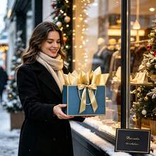 12/8/4pcs Blue Gift Bags With Handles, Gift Wrap Bags, Party Favors Bags, Lightweight Foldable Gift Packaging Bags, Paper Business Bags Bluk, High-End Paper Tote Bag, Suitable For Wedding, Shopping, Retail, Party,Proposal,Anniversary,Valentines - Blue Background With Gold Trim - View 3