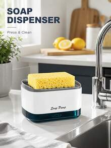 Kitchen Dish Soap Dispenser, 2-Inch Top Pump, Sponge Nozzle, Non-Slip Base, Suitable For Sink Dishwashing - A - View 1