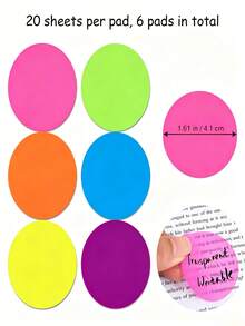 6 sets de notas adhesivas redondas transparentes, clips de página semitransparentes, pegatinas, accesorios para planificador, vuelta al colegio - Multicolor - Ver 2