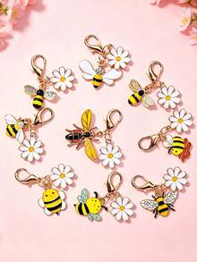 New Alloy Oil-Drip Bee Pendant Cute Animal Charm Bag Keychain Hanging Decoration Accessory - Yellow - View 3