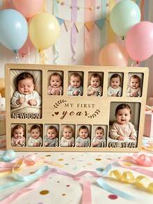 My First Year Wooden Photo Frame, 12 Months Milestone Photo Display, Newborn Keepsake & 1st Birthday Decoration Gift - Multicolor - View 4