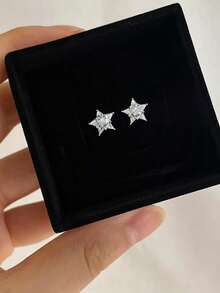 1 Par de Brincos de Botão em Prata de Lei S925 Estilo Coreano Ins Pequenos e Fofos com Estrela de Cinco Pontas, Acessório Versátil Casual Diário para Estudantes, Estilo Académico Minimalista, Doce, Fresco, Personalizado e Divertido, Presente Requintado - Estrela - Ver 4