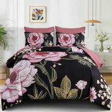 3 Pieces Brown Floral Print Comforter Doona Sets Double Queen King Bedding Set With 2 Pillowcases,3Pcs Soft & Comfortable Botanical Flower Lightweight Quilted Bedding Set With Polyester Filling,Room Decor,Machine Washable,All Season,Wedding Gift - Brown - View 17