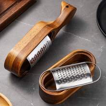 1pc Stainless Steel Cheese Grater With Acacia Wood Storage Box, Cheese Tool, Grater, Slicer - Multicolor - View 7