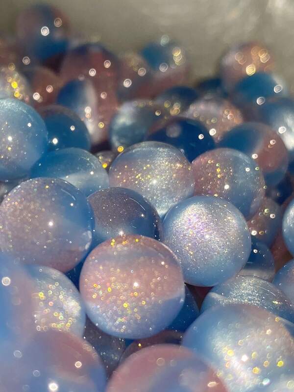 50pcs 8/10mm Dual-Color Shiny Sequin Beads - Synthetic Round Beads With Iridescent Glitter, Blue & Pink Round Beads, For Jewelry Making - DIY Crafts