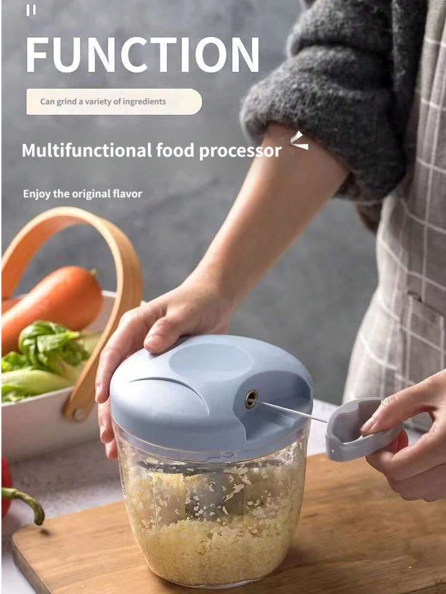 Pengolah Makanan Manual Tarik Tali 500/900ML, Pengolah Sayuran Multifungsi 5 Pisau. Aksesori Dapur Portabel Tahan Lama, Cocok untuk Mengiris Bawang Bombay, Bawang Putih, Cabai, Kacang-kacangan, dan Daging. Alat Pemotong Dadu dan Iris Cepat, Cocok untuk Salad, Bumbu, Isian, dan Makanan Halus. Mudah Dibersihkan.
