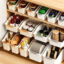 2 Packs Strong Plastic Curved Design Space-Saving Lidded No Assembly Required White Storage Bins For Kitchen Cabinet Under Sink Bathroom Home Multi-Purpose Storage - Multicolor - View 10