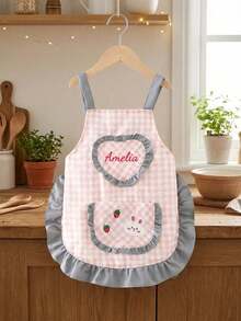 1pc Personalized Cute Apron - Embroidered With Name, With Pockets And Cartoon Rabbit Pattern | Unique Milestone Gift For Little Chefs And Little Artists | Handmade Keepsake, Perfect Gift, Birthday Gift, Aesthetic - Multicolor - View 10