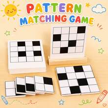 Kinder Holzpuzzle Spielzeug Muster-Matching Spiel, Schwarz-Weiß Mosaik Bauklötze Brettspiel mit Referenzkarte, Logik-Denken Training Tischspielzeug, 3+ Jahre alt Eltern-Kind Interaktives Spielzeug, geeignet für Jungen und Mädchen Reise Spielzeug Geschenk - Verschiedenfarbig - Übersicht 2