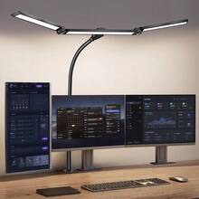 3-Head Gooseneck Office Desk Lamp, Eye-Protection Clip-On Desk Lamp With Clamp, Architect Work Lamp With Stepless Dimming, Computer Monitor Desk Lamp, 3-Head Adjustable Reading Study Work Desk Lamp, Black - Black - 查看 4