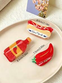 1pc Cute Fun Realistic Food Chili Pepper Bread Hot Dog Claw Clip Creative Versatile Back Of Head Hair Clip Hair Accessory - Multicolor - View 2