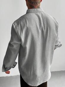 GloMan 男士紋理半開領休閒襯衫，老錢風寬鬆版型亞麻混紡長袖套頭衫，情侶款，度假風，父親禮物 - 黑色 - 查看 7
