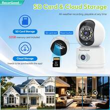 Cámara de 2K WIFI de función completa, visión nocturna a color de doble lente, PTZ Pan-Tilt-Zoom, detección de movimiento precisa por IA, alarma de sonido y luz, disuasión con un solo clic, conexión inalámbrica WiFi de 2.4GHz, audio bidireccional + uso compartido multiusuario, compatible con tarjeta Micro SD / almacenamiento en la nube + reproducción + visualización en pantalla múltiple, notificaciones de alarma en tiempo real a través de la aplicación - Especificaciones múltiples - Ver 14