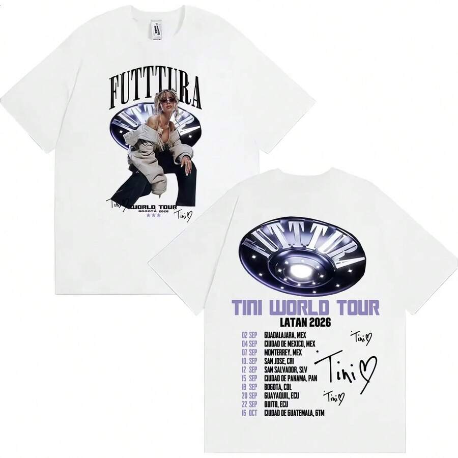 Tini Stoessel 2026 World Tour Merch T-Shirt, Unisex Aesthetic Fashion Loose Casual Pure Cotton Women And Men T-Shirt - 白色 - 查看 1