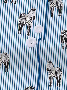 2pcs/Set Women's Pajama Set, Striped Zebra Print, Women's Loungewear, Spring/Summer Holiday Outfit, Short Sleeve Lapel Top And Shorts, Wearable As Outerwear - Multicolor - View 5