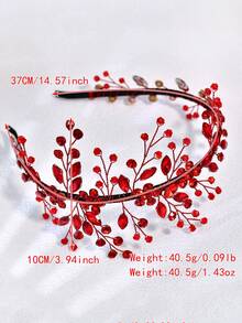 1pc Elegant Red Rhinestone Headband Women's Accessory For Wedding, Celebration, Party, Holiday Gift - Red - View 4