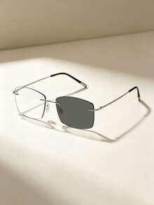 1 pieza, nuevas gafas personalizadas encantadoras y exquisitas de lente lisa para mujer, adecuadas para viajes, vacaciones, uso diario y decoración. Gafas transparentes personalizadas vintage, lente plana ovalada versátil - Película gris transparente - Ver 1
