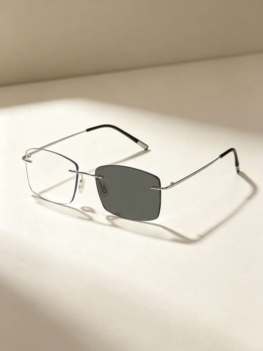 1 pieza, nuevas gafas personalizadas encantadoras y exquisitas de lente lisa para mujer, adecuadas para viajes, vacaciones, uso diario y decoración. Gafas transparentes personalizadas vintage, lente plana ovalada versátil - Película gris transparente - Ver 1