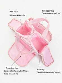 Women's Fashion Minimalist Portable Toiletry Bag, Large Capacity Multi-Compartment Dual Opening Makeup Organizer Bag, Travel Cosmetic Storage Handbag, Suitable For Vacation And Business Trips - Multicolor - View 2