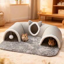 3-In-1 Cozy Cat Tunnel Bed - Play Mat & Warm Nest With Non-Slip Bottom For To Medium Cats, Rabbits & Hamsters - Multicolor - View 7