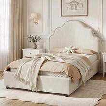 Upholstered Bed, Single Bed, Children's Bed 90 X 200 Cm, Bed With Upholstered Headboard, Linen, Beige - Beige - View 2