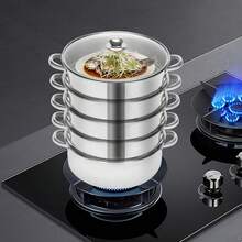 Vaporera de acero inoxidable de 5 niveles, olla vaporera de gran capacidad de 26 cm, vaporera multifuncional con tapa de vidrio, olla de cocina apilable DIY para la cocina. - Ver 3