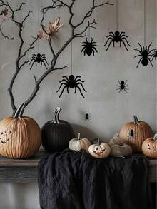 1pc Halloween Black Spider Wall Sticker, Waterproof Halloween Window Sticker, Background Decor Sticker, Home Decor Sticker, Window Decoration Sticker, Suitable For Indoor Home, Parties, Living Room, Shop Window Decoration, Wall Sticker, Home Decor - Multicolor - View 7