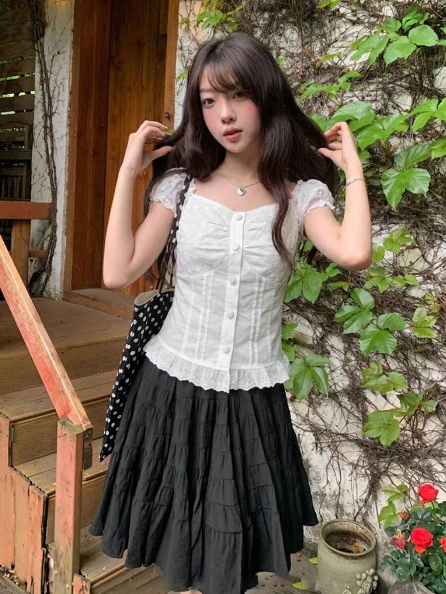 女款雙穿式修身短版白色夏季襯衫 - 白色 - 查看 1