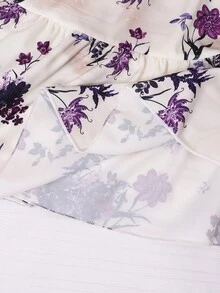 Spring/Summer Bohemian Vacation Style Ditsy Floral Elastic Waist A-Line Maxi Skirt, Country Style Ditsy Floral Elastic Waist A-Line Maxi Skirt - Purple - View 6