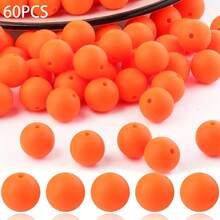 60PCS 15mm Solid Color Silicone Beads Set, Orange White Black Red Purple Round Loose Beads, Adult DIY Accessories, Suitable For DIY Beaded Pens, Earrings, Etc., Perfect As Holiday Birthday Gifts, Beads & Bead Assortments - 15mm Solid Color Beads - View 11