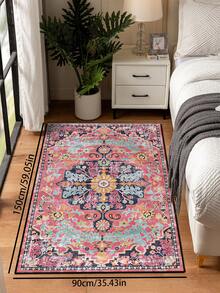 1 pieza Alfombra de estilo persa vintage desgastada, estilo bohemio marroquí rojo de fibra de poliéster cómoda, alfombra rectangular rosa de fácil cuidado lavable para sala de estar, pasillo, lado de la cama, sala de estar, dormitorio, decoración del hogar - Multicolor - Ver 27