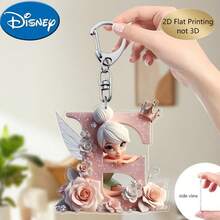 Llavero de bordado de letra de hada de flores Disney 2D plano, 26 patrones de dibujos animados florales 'A-Z', colgante de acrílico con cadena, adecuado para bolsos, llaves y llaves de coche, regalo de accesorios de viaje, diseño de llavero floral lindo, superficie lisa, llavero, llavero decorativo, llavero de dibujos animados, regalo de Navidad, regalo para fans, regalo de vacaciones, decoración del hogar - Multicolor - Ver 10