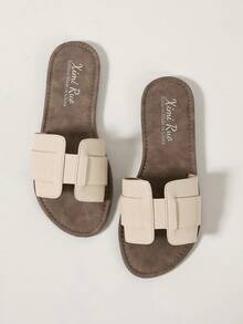 Ximi Ruo Sandalias planas tipo slide estilo coreano casual para mujer, zapatos de verano para uso al aire libre, punta abierta, estilo romano tejido, primavera verano, nueva moda estilo francés, sandalias para mujer para vestidos, playa, arena, apartamento, marrón, planas, de una tira, para uso al aire libre - Beis - Ver 6