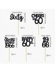 10/20pcs Black 60th Birthday Cupcake Toppers - Shiny "Happy 60th, From 1966" Cupcake Toppers, Suitable For 60th Wedding Anniversary Party Decorations, Highly Rated For Its Cute Design - Multicolor - View 13