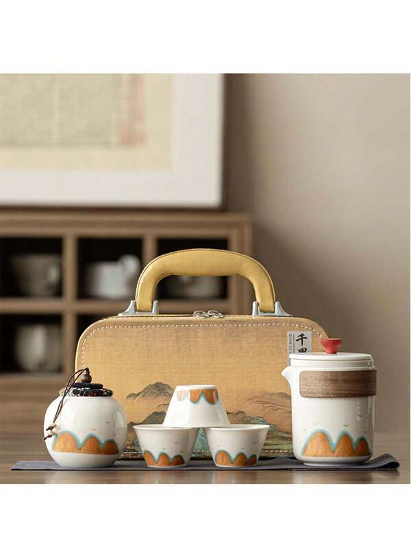 8/6/1pc Portable Outdoor Tea Set, Travel Tea Set, Exquisite Kung Fu Tea Set, Home Office Decor Accessories, Suitable For Gifts, Can Be Used As Tea Cups And Coffee Pots