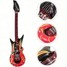 Vintage Flame Pattern Inflatable Guitar, Thickened PVC Inflatable Material, Reusable And Durable, Rock Style Realistic Musical Instrument Prop, Suitable For Music Parties, Holiday Gatherings, Photography, Stage Performances, Theme Party Decor, Party Supplies To Create Rock Carnival Atmosphere - A - View 3