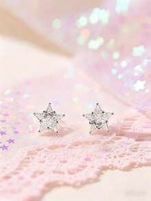 1 Par de Brincos de Botão em Prata de Lei S925 Estilo Coreano Ins Pequenos e Fofos com Estrela de Cinco Pontas, Acessório Versátil Casual Diário para Estudantes, Estilo Académico Minimalista, Doce, Fresco, Personalizado e Divertido, Presente Requintado - Estrela - Ver 1