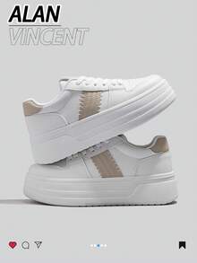 Alan Vincent [免退貨] [厚底增高系列] 新款女款白色厚底運動鞋，時尚增高鞋，休閒運動鞋，女款戶外鞋，女鞋，學生鞋，日常百搭舒適，可搭配各種褲子與牛仔褲 - 白色 - 查看 2