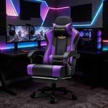 EXRACING Gaming Chair - Ergonomic Gaming Chair With Footrest, Headrest And Lumbar Support, Height Adjustable, Padded, 180 Kg - 紫色 - 查看 2