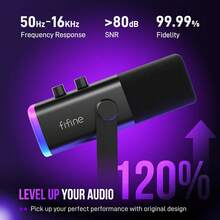 Kit Mikrofon Gaming FIFINE, Set Mikrofon XLR/USB untuk PC/Mixer, Mikrofon Dinamis dengan Stand Lengan Boom dan Kontroler RGB, Tombol Mute, Tombol Gain, untuk Rekaman Podcast, Vokal-AmpliGame AM8T - View 6