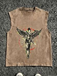 MensCasualCrewNeckSleevelessWashedVestMadeOf100%CottonPerfectForSummerVacationsFeaturesAStylishPrintAndY2KStreetStyleAnExcellentGiftForBoyfriendsAndHu - Brown - View 1