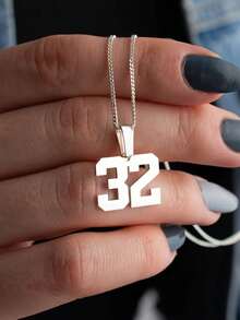 Customized Digital Necklace, Customized 4mm Cuban Chain Lucky Number Necklace, Stainless Steel Minimalist Fashion Necklace, Personalized Sports Number Pendant Necklace, Punk, Digital Pendant Necklace, Daily Accessory, Women's Popular Jewelry - Multicolor - View 6