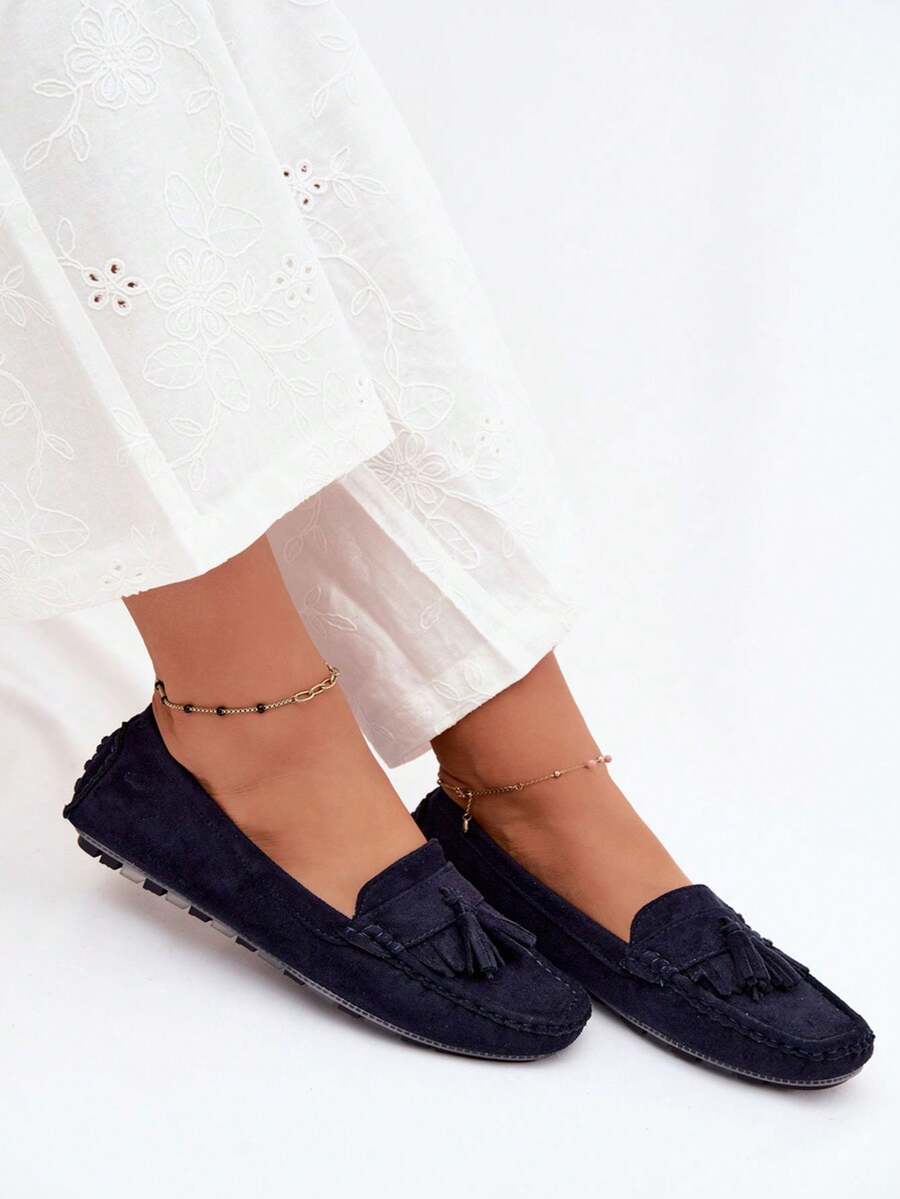 Women's Classic Loafers With Decorative Fringes Comfortable And Timeless Green Red Beige Blue Brown Black - Blue - View 1