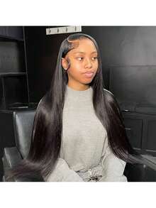 5x5 Lace Front Straight Human Hair Wig For Women 250 Density HD Transparent 40 Inch Straight Lace Front Wigs Human Hair Pre Plucked Glueless Lace Frontal Wigs - Natural Black - 查看 7