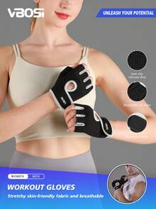 VBOSI 1 Pair Women Men Half Finger Adjustable Breathable Sports Gloves For Weightlifting Dumbbell Cycling Fitness Training - Grey - View 2
