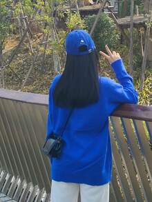 [Y6Y]Women's Klein Blue Knit Pullover Sweater, Autumn/Winter High-End Slouchy Letter Print Fashion Top - Blue - View 2
